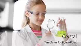  Presentation with children education - PPT layouts enhanced with studying test tube with chemical background and a soft green colored foreground