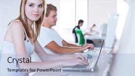  Presentation with college student money - PPT theme consisting of studying together using a computer background and a  colored foreground