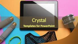  Presentation with gym - Colorful PPT theme enhanced with stuff and tablet with blank backdrop and a tawny brown colored foreground