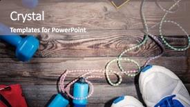  Presentation with sport - PPT theme enhanced with stuff on wooden table top background and a  colored foreground