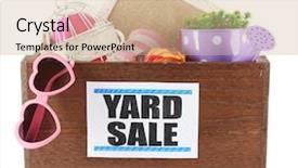  Presentation with yard sale - PPT theme featuring stuff ready for yard sale background and a soft green colored foreground