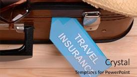  Presentation with suitcase - Audience pleasing PPT theme consisting of stuff with inscription travel insurance backdrop and a coral colored foreground