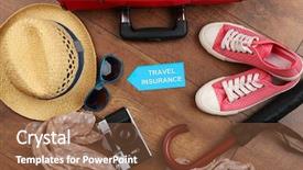  Presentation with suitcase - Cool new presentation theme with stuff with inscription travel insurance backdrop and a tawny brown colored foreground