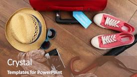  Presentation with tourist - Beautiful PPT theme featuring stuff with inscription travel insurance backdrop and a tawny brown colored foreground