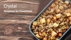  Presentation with holiday shoppings - Cool new PPT theme with stuffed - turkey stuffing in casserole dish backdrop and a coral colored foreground