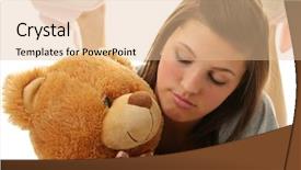  Presentation with sitting teddy bear isolated - Audience pleasing slides consisting of stuffed animals - beautiful teenager holding a teddy backdrop and a lemonade colored foreground
