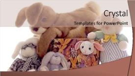  Presentation with bunny - Cool new slide set with stuffed animals - bunny-box surrounded by plush rabbits backdrop and a coral colored foreground