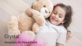  Presentation with teddy bear - Beautiful PPT layouts featuring stuffed animals - girl with teddy bear lying backdrop and a coral colored foreground