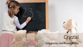  Presentation with mathematics - Slide set consisting of stuffed animals - mathematics lesson no-name toys background and a soft green colored foreground