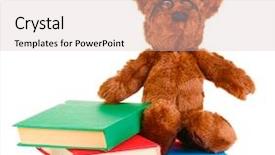  Presentation with sitting teddy bear isolated - Slides with stuffed animals - sitting bear toy with books background and a lemonade colored foreground