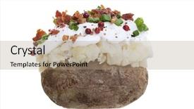  Presentation with bits - Presentation consisting of stuffed baked potato with sour background and a coral colored foreground