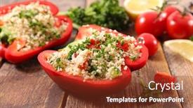  Presentation with pepper - Audience pleasing theme consisting of stuffed-bell-pepper-with-tabbouleh backdrop and a tawny brown colored foreground