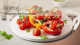  Presentation with quinoa - Colorful presentation theme enhanced with stuffed-bell-peppers-with-quinoa backdrop and a soft green colored foreground
