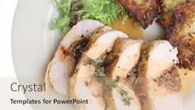  Presentation with breast - Slide deck with stuffed-chicken-breast-with-potato background and a coral colored foreground
