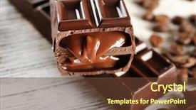  Presentation with coffee chocolate - PPT theme with stuffed chocolate with coffee beans on wooden table closeup background and a tawny brown colored foreground