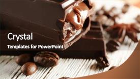  Presentation with coffee chocolate - PPT layouts consisting of stuffed chocolate with coffee beans on wooden table closeup background and a wine colored foreground