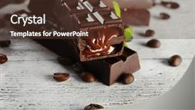  Presentation with coffee chocolate - Colorful presentation theme enhanced with stuffed chocolate with coffee beans on wooden table closeup backdrop and a tawny brown colored foreground