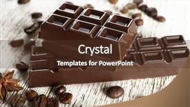  Presentation with coffee chocolate - Colorful PPT theme enhanced with stuffed chocolate with coffee beans on wooden table closeup backdrop and a tawny brown colored foreground
