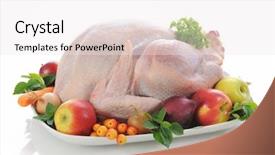  Presentation with thanksgiving potluck - Colorful slides enhanced with stuffed christmas or thanksgiving turkey backdrop and a sky blue colored foreground