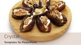  Presentation with white cheese - Presentation theme with stuffed-dates-with-cream-cheese background and a coral colored foreground