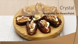  Presentation with cream cheese and fruit sandwich - PPT theme featuring stuffed-dates-with-cream-cheese background and a coral colored foreground