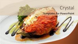 Presentation with eggplant - Cool new presentation with stuffed eggplant with spicy sauce garnished with fresh parsley backdrop and a lemonade colored foreground