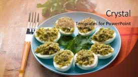  Presentation with recipe - Presentation design enhanced with stuffed eggs traditional sardinia recipe selective focus background and a coral colored foreground