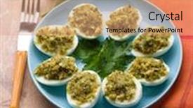  Presentation with recipe - Slide set enhanced with stuffed eggs traditional sardinia recipe background and a coral colored foreground