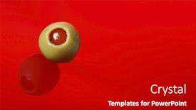 Presentation with olive green - Cool new PPT theme with stuffed green olive with red pepper pimento backdrop and a black colored foreground