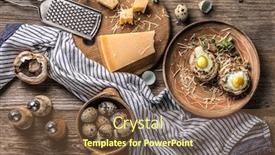  Presentation with quail - PPT theme consisting of stuffed mushrooms with quail eggs and parmesan cheese top view background and a tawny brown colored foreground