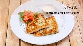  Presentation with pancake - Audience pleasing PPT theme consisting of stuffed-pancake-with-cheese backdrop and a lemonade colored foreground