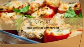  Presentation with brown rice - PPT layouts enhanced with stuffed pepper with chicken fillet brown rice and vegetables and herbs dietary dish background and a yellow colored foreground