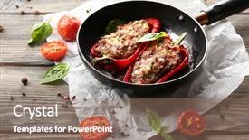  Presentation with paella pan of rice - Cool new presentation design with stuffed peppers in frying pan backdrop and a violet colored foreground