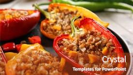  Presentation with mushrooms farm to table vegetables - Cool new PPT theme with stuffed peppers with vegetables backdrop and a tawny brown colored foreground