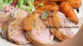  Presentation with sage - PPT theme having stuffed pork fillet with apricots and sage background and a coral colored foreground