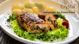  Presentation with meat - Presentation theme featuring stuffed-pork-minced-meat background and a yellow colored foreground