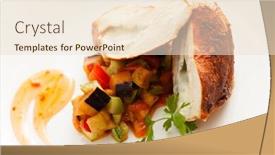  Presentation with tenderloin - Audience pleasing presentation consisting of stuffed-pork-tenderloin-roulade-garnished backdrop and a lemonade colored foreground