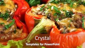  Presentation with peppers - PPT theme with stuffed-red-peppers-close-up background and a crimson colored foreground