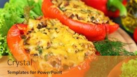  Presentation with peppers - Cool new presentation theme with stuffed-red-peppers-with-greens backdrop and a gold colored foreground