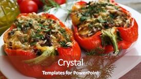  Presentation with red yellow green blue jigsaw - Colorful theme enhanced with stuffed red peppers with greens backdrop and a tawny brown colored foreground