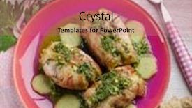  Presentation with herb - Colorful slide set enhanced with stuffed roll with bacon herb and ginger backdrop and a coral colored foreground