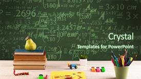  Presentation with school desk - Amazing slides having stuffed school desk with green blackboard in the background full of numbers calculation backdrop and a tawny brown colored foreground
