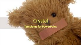  Presentation with sitting teddy bear isolated - Audience pleasing presentation theme consisting of stuffed teddy bear with bandaid backdrop and a tawny brown colored foreground