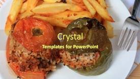  Presentation with served - PPT theme enhanced with stuffed vegetables in the greek style filled with meat and rice and served with french fried potato chips background and a tawny brown colored foreground