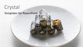  Presentation with vine - Colorful presentation design enhanced with stuffed-vine-leaves-or-dolmades backdrop and a white colored foreground
