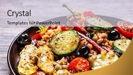  Presentation with grilled chicken - Cool new presentation with stripped - pepper stuffed with groats backdrop and a lemonade colored foreground