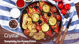  Presentation with grilled chicken - PPT theme with vegetables and grilled chicken background and a tawny brown colored foreground