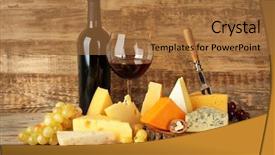  Presentation with red wine cheese - Presentation theme having stump with variety of cheese background and a coral colored foreground