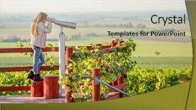  Presentation with wooden - Theme featuring stumps - little blond girl standing background and a mint green colored foreground