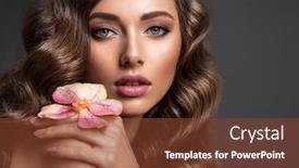  Presentation with hair care - Presentation design enhanced with smokey - stunning girl holds flower near background and a tawny brown colored foreground